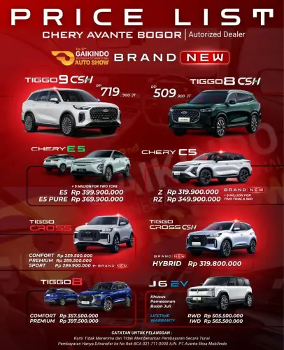 Pricelist Harga Chery jatisampurna 2025